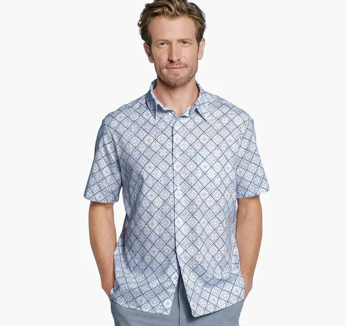 Men Print Camp Shirt Bluewhite Mosaic JohnstonandMurphy ShortSleeve Shirts Men Print Camp Shirt Bluewhite Mosaic JohnstonandMurphy ShortSleeve Shirts