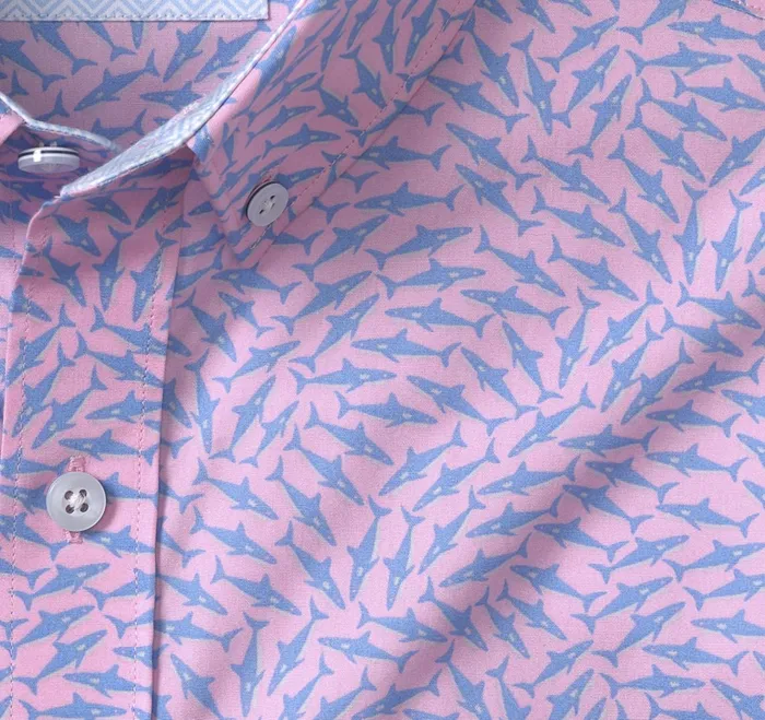 Men Printed Cotton ShortSleeve Shirt Pink Swarming Shark JohnstonandMurphy ShortSleeve Shirts Men Printed Cotton ShortSleeve Shirt Pink Swarming Shark JohnstonandMurphy ShortSleeve Shirts