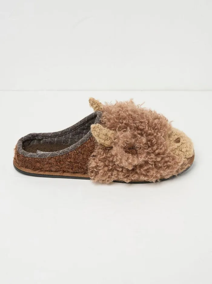Men Pyjamas and Nightwear Fat Face Hamish Brown Highland Cow Slippers