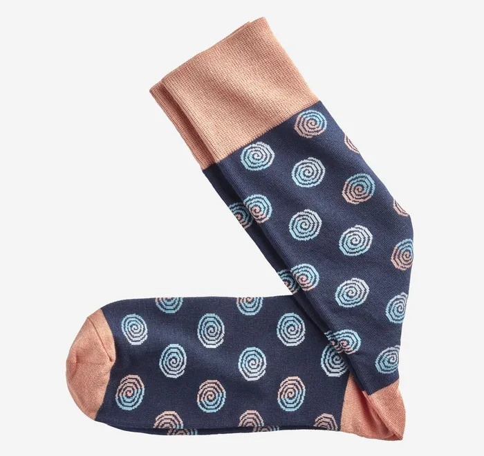 Men Retro Swirls Sock Navy Multi JohnstonandMurphy Socks