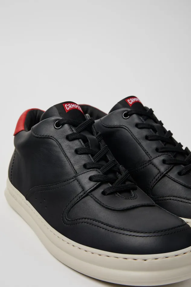 Men Runner Black And Red Leather Sneakers Camper Ankle Boots