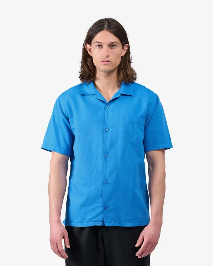 Men Shirts Colorful Standard Linen Short Sleeved Shirt Pacific Blue