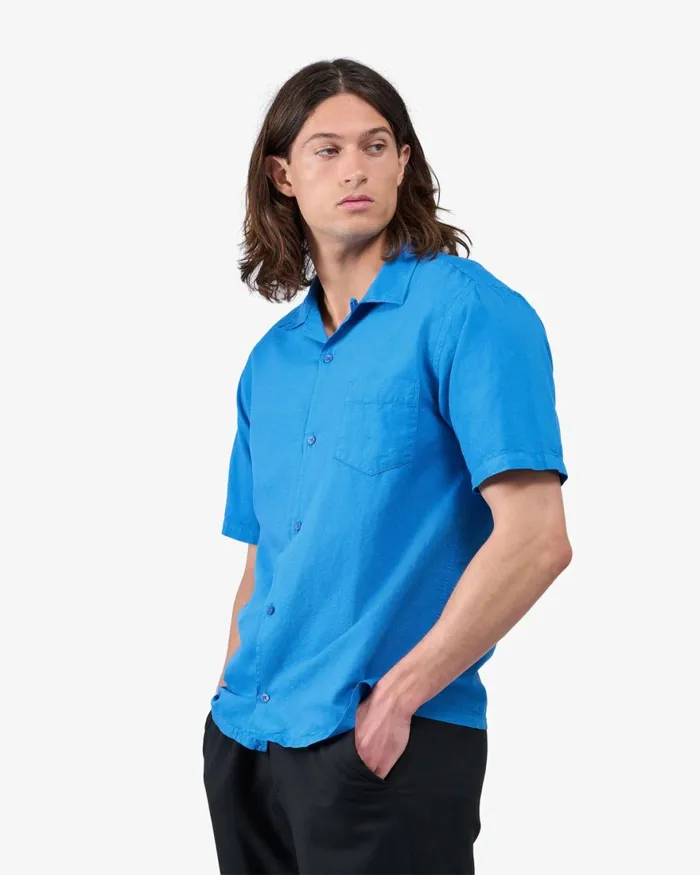 Men Shirts Colorful Standard Linen Short Sleeved Shirt Pacific Blue