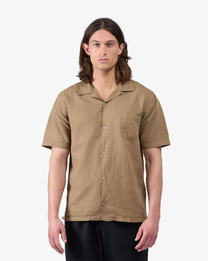 Men Shirts Colorful Standard Linen Short Sleeved Shirt Sahara Camel