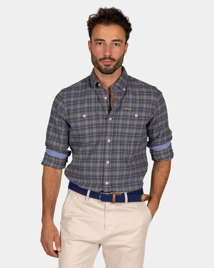 Men Shirts NZA New Zealand Auckland Gray Plaid Flannel Shirt 8211 Blue Multi Colour