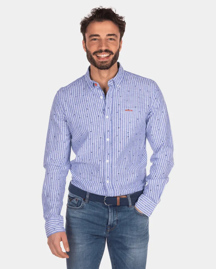 Men Shirts NZA New Zealand Auckland Linen And Cotton Shirt With Stripes Men Shirts NZA New Zealand Auckland Linen And Cotton Shirt With Stripes