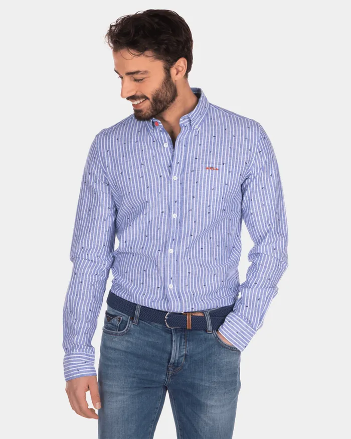 Men Shirts NZA New Zealand Auckland Linen And Cotton Shirt With Stripes Men Shirts NZA New Zealand Auckland Linen And Cotton Shirt With Stripes