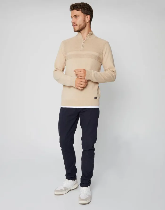 Men Stone Rib Detail Knitted Quarter Zip Jumper Threadbare Jumpers Men Stone Rib Detail Knitted Quarter Zip Jumper Threadbare Jumpers