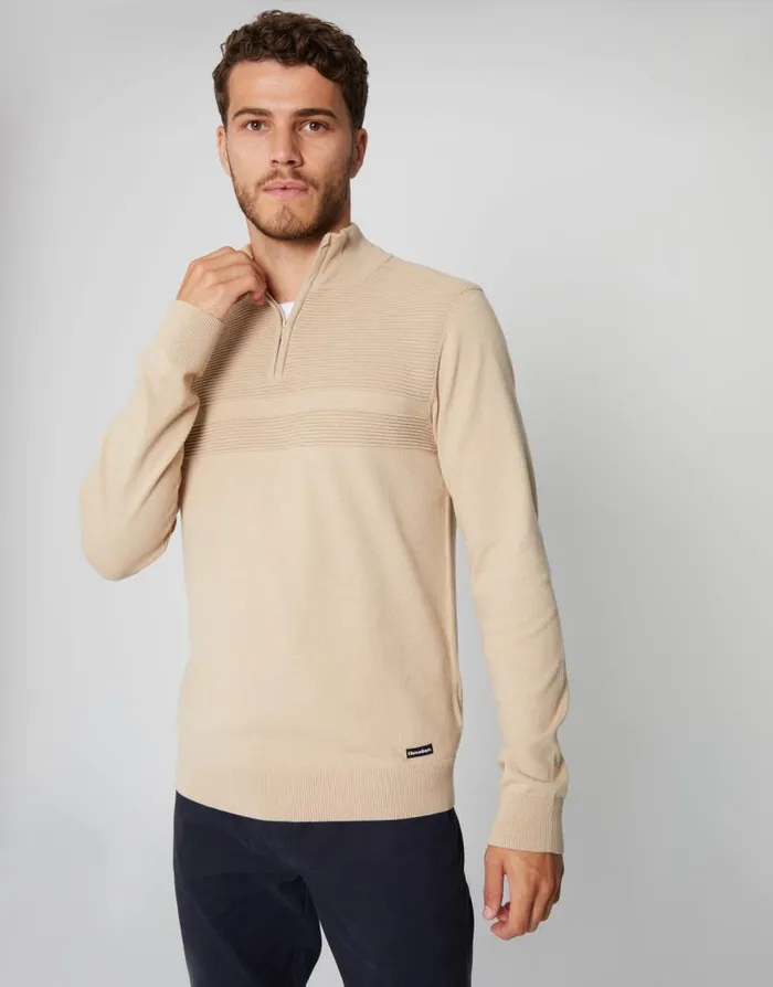 Men Stone Rib Detail Knitted Quarter Zip Jumper Threadbare Jumpers Men Stone Rib Detail Knitted Quarter Zip Jumper Threadbare Jumpers