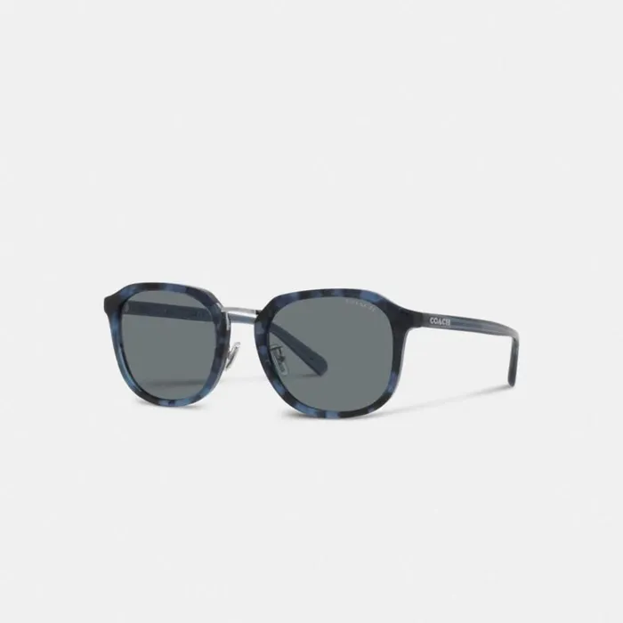 Men Sunglasses Coach Rounded Geometric Sunglasses Blue Tortoise