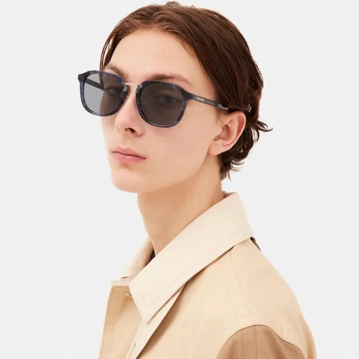 Men Sunglasses Coach Rounded Geometric Sunglasses Blue Tortoise