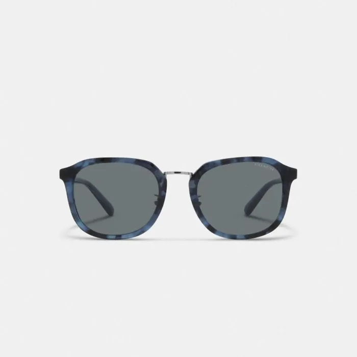 Men Sunglasses Coach Rounded Geometric Sunglasses Blue Tortoise