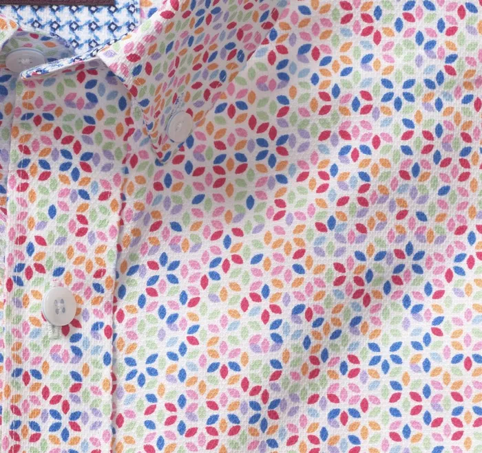 Men Textured Cotton ShortSleeve Shirt White Multi Geo Petal JohnstonandMurphy ShortSleeve Shirts Men Textured Cotton ShortSleeve Shirt White Multi Geo Petal JohnstonandMurphy ShortSleeve Shirts