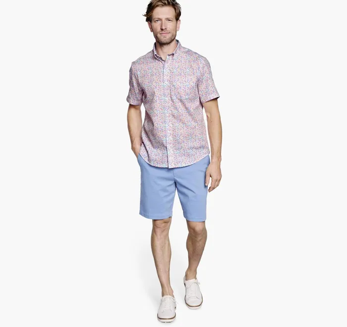 Men Textured Cotton ShortSleeve Shirt White Multi Geo Petal JohnstonandMurphy ShortSleeve Shirts Men Textured Cotton ShortSleeve Shirt White Multi Geo Petal JohnstonandMurphy ShortSleeve Shirts