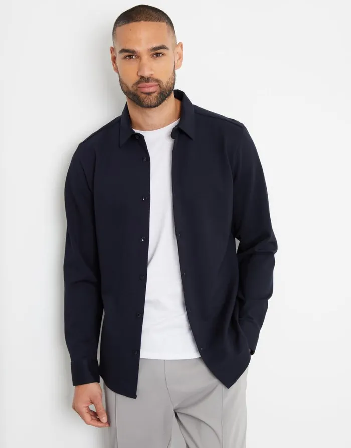 Men Threadbare Luxe Navy Heavyweight Long Sleeve Shirt Threadbare Shirts