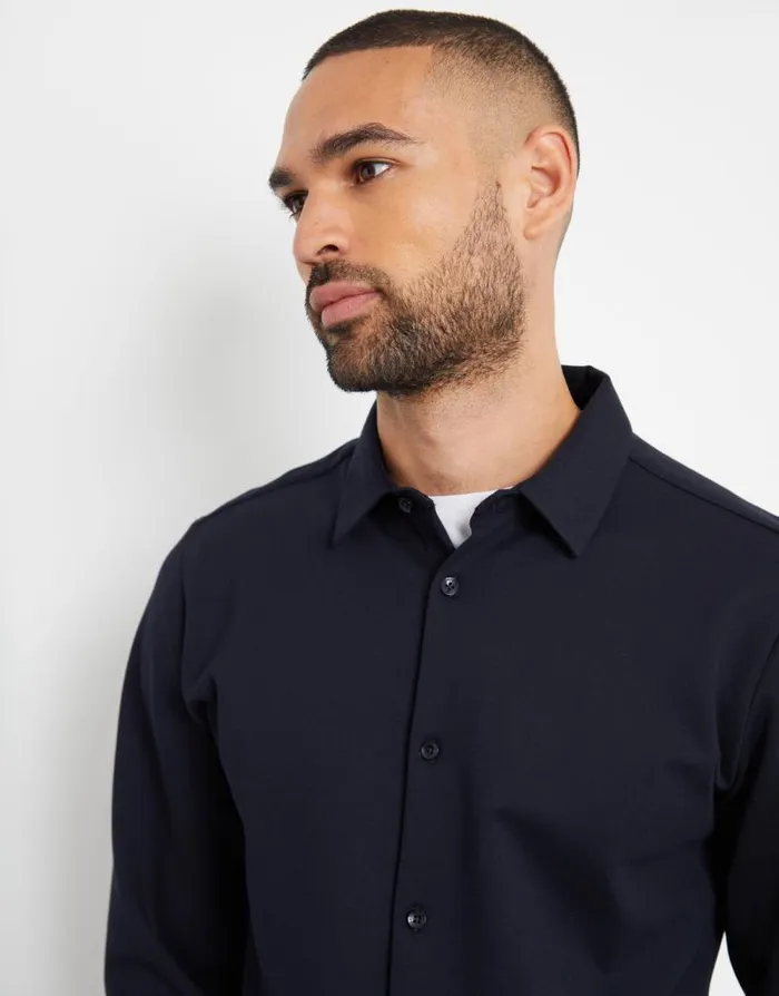 Men Threadbare Luxe Navy Heavyweight Long Sleeve Shirt Threadbare Shirts