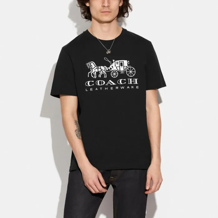 Men Tops and Bottoms Coach Horse And Carriage T Shirt In Organic Cotton Black Men Tops and Bottoms Coach Horse And Carriage T Shirt In Organic Cotton Black