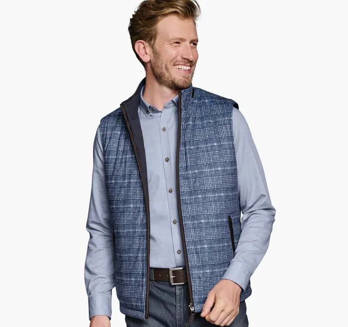 Men Upton Reversible Vest Blue Plaidnavy JohnstonandMurphy Coats Jackets and Vests