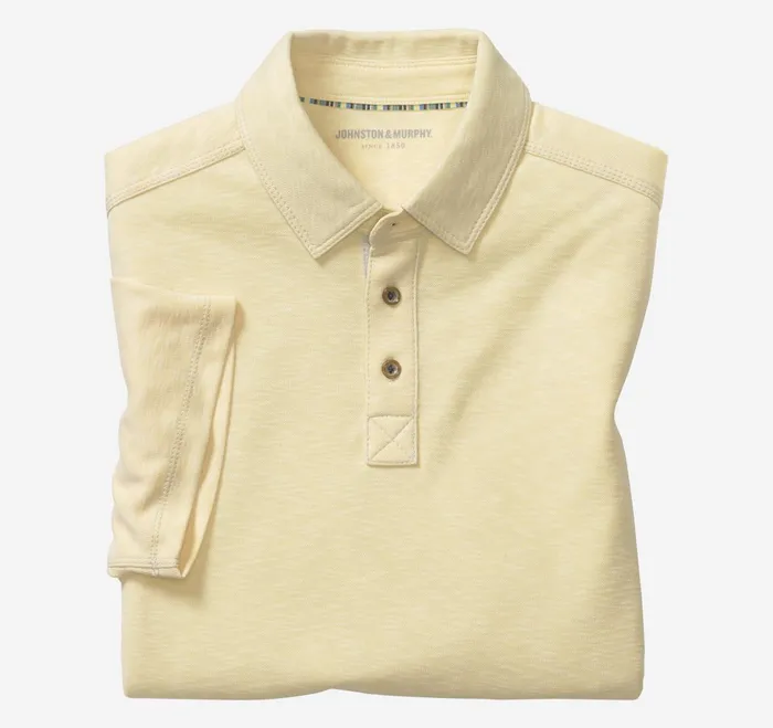 Men Vintage Slub Polo Light Yellow JohnstonandMurphy Polos and Tees