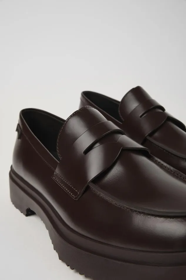 Men Walden Brown Leather Loafers Camper Formal Shoes