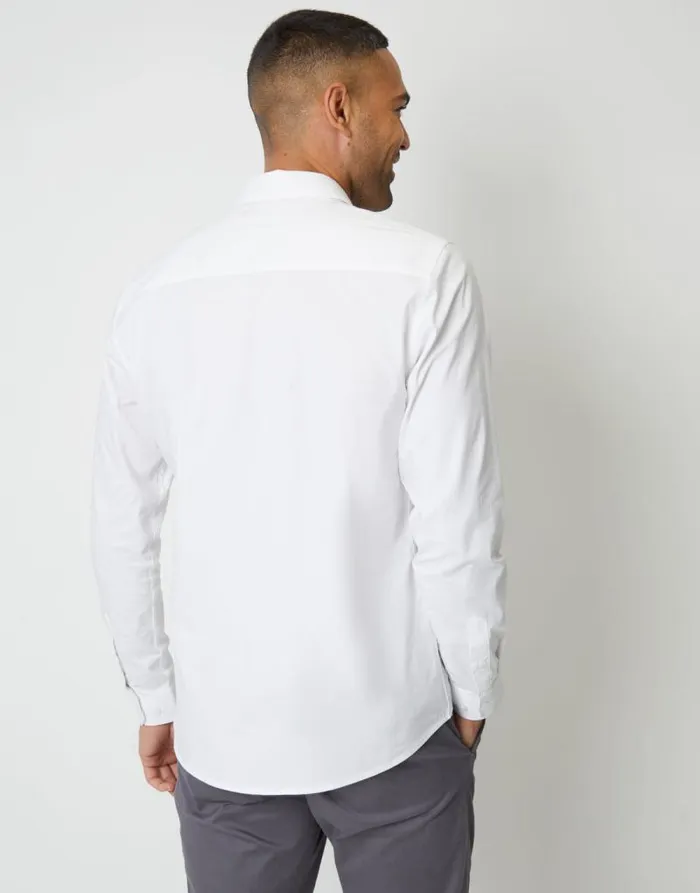 Men White Stretch Cotton Poplin Slim Fit Long Sleeve Shirt Threadbare Shirts