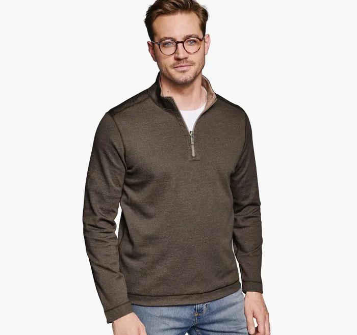 Men Xc4 Performance Reversible QuarterZip Brownrust JohnstonandMurphy Sweaters and Knits