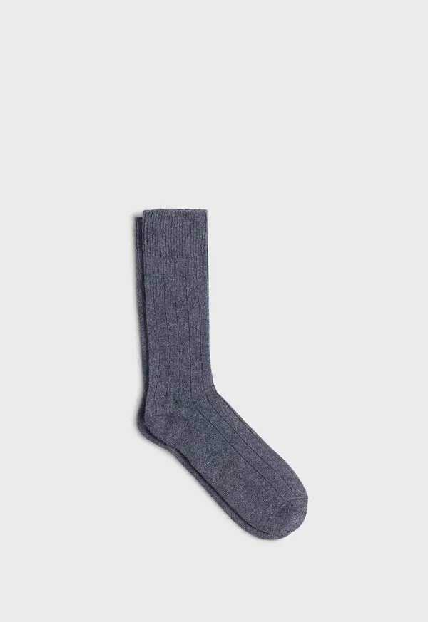 Mens Cashmere Blend Ribbed Sock Brown Heather Socks Paulstuart