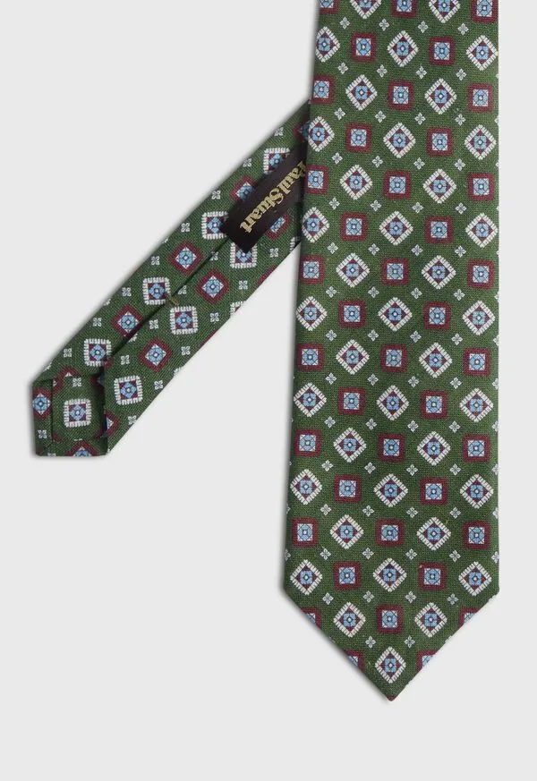 Mens Paulstuart Printed Linen Medallion Tie Blue Ties