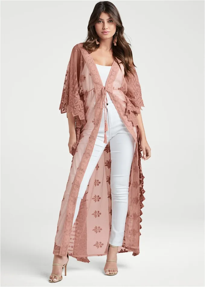 MESH AND LACE KIMONO Rose Women VENUS Jackets