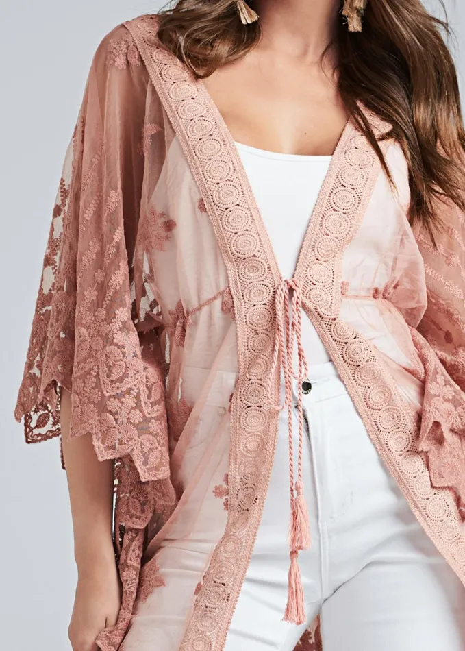 MESH AND LACE KIMONO Rose Women VENUS Jackets