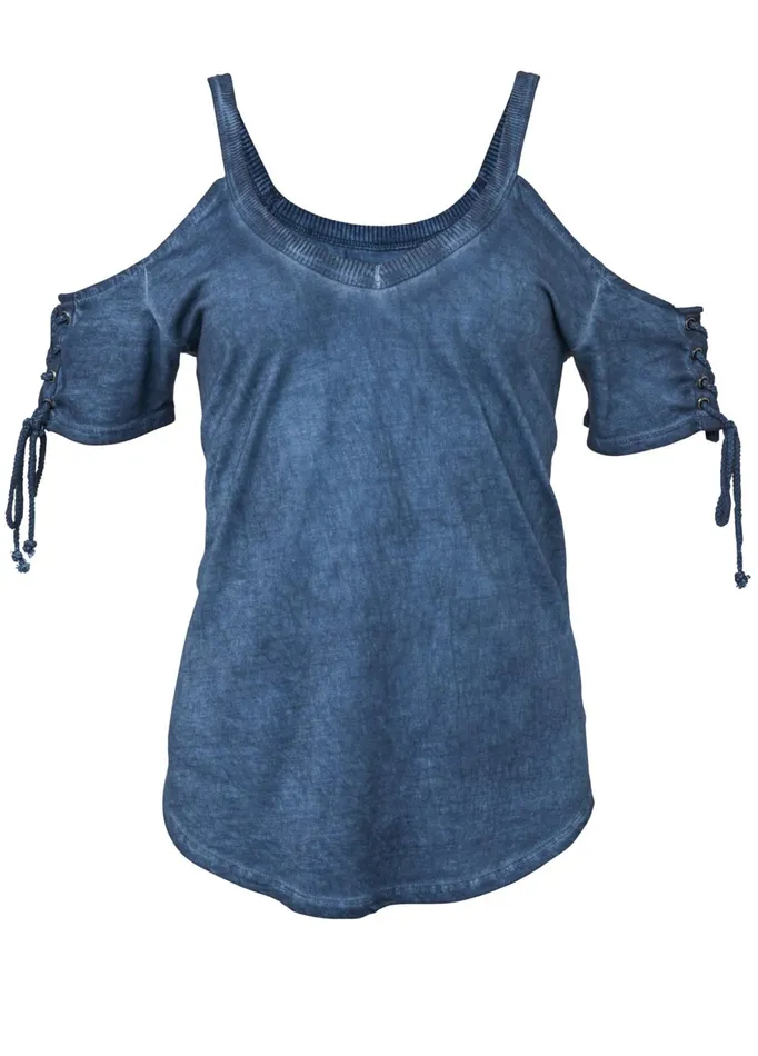 Mineral Wash LaceUp Top Blue Women VENUS Tops