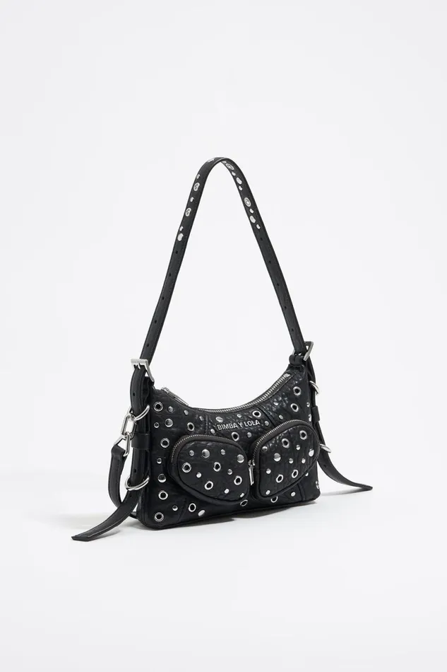 Mini Black Leather Pocket Slouch Bag Black Women Bimba Y Lola Shoulder Bags