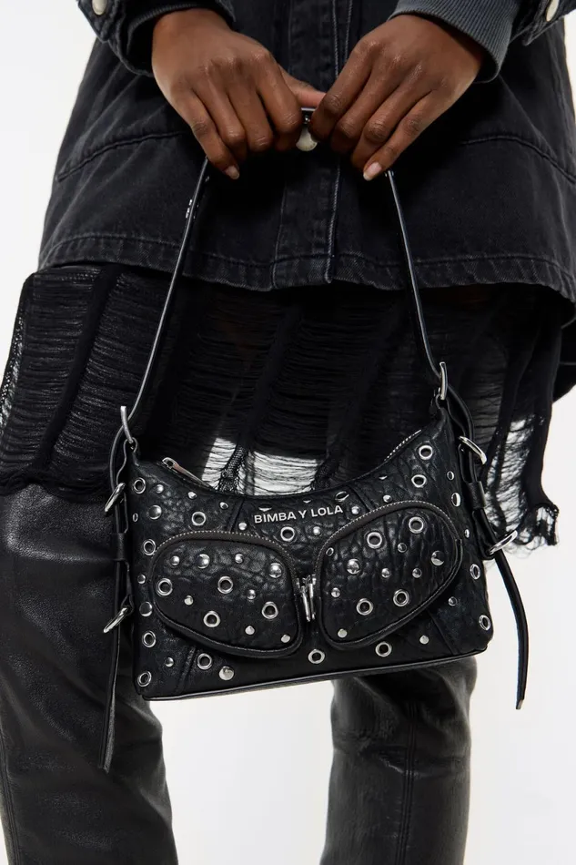 Mini Black Leather Pocket Slouch Bag Black Women Bimba Y Lola Shoulder Bags Mini Black Leather Pocket Slouch Bag Black Women Bimba Y Lola Shoulder Bags