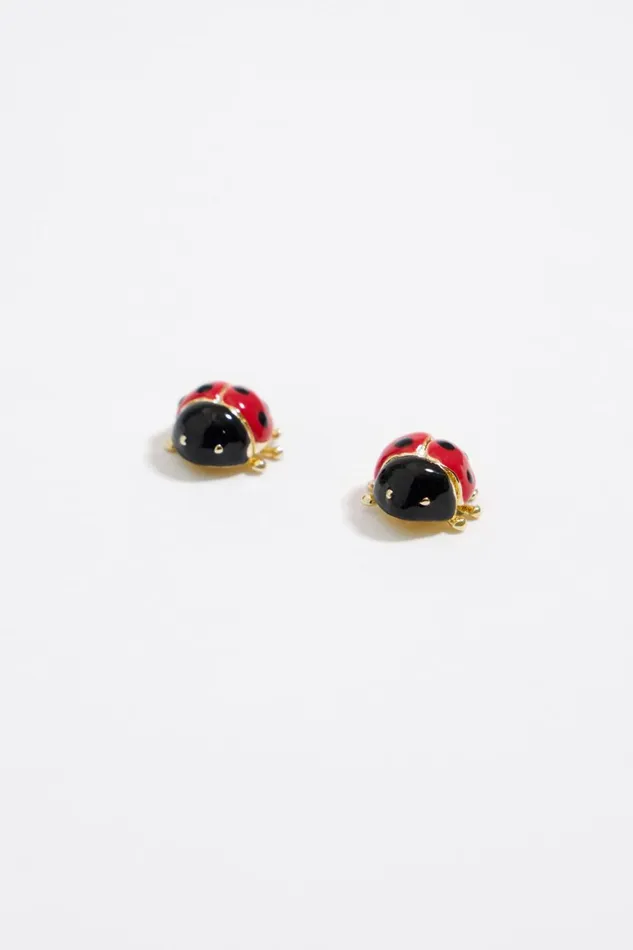 Mini Golden Ladybug Earrings Red Women Bimba Y Lola Jewelry Mini Golden Ladybug Earrings Red Women Bimba Y Lola Jewelry
