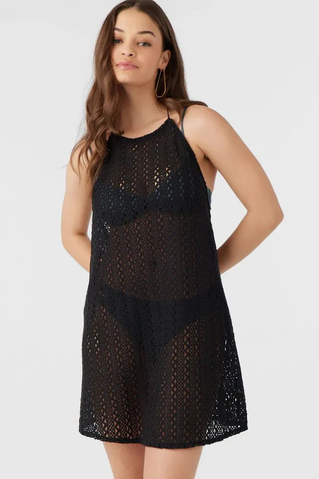 MONA MINI CROCHET LACE COVERUP DRESS Black Women O039NEILL Swim