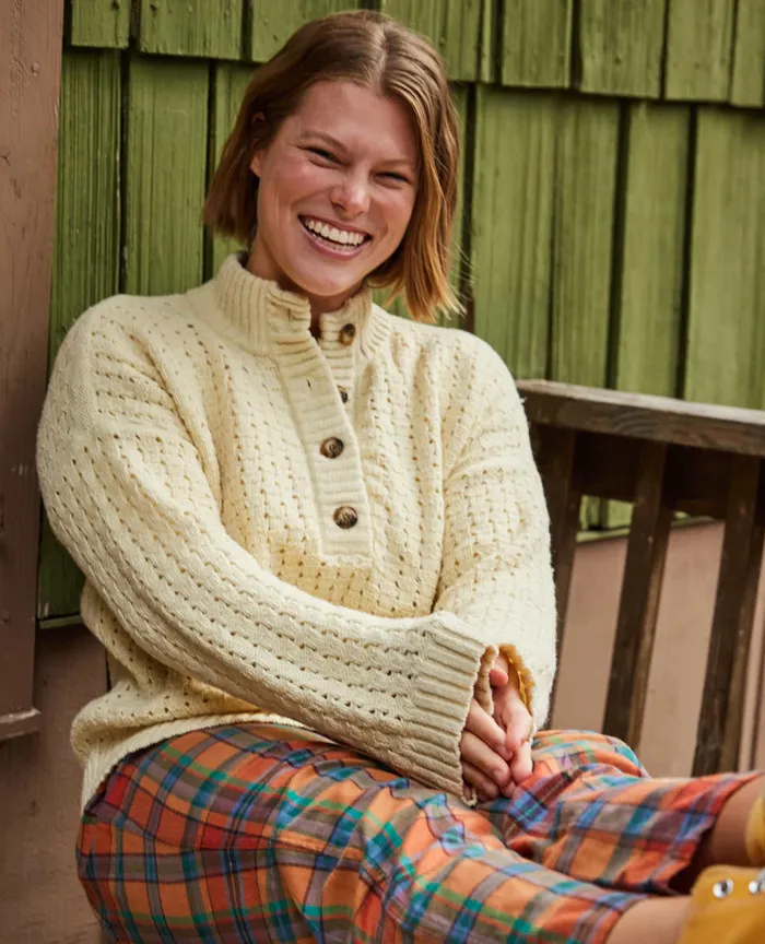 Moss Point Henley Sweater Oatmeal Heather Sweaters ToadandCo Women8217s