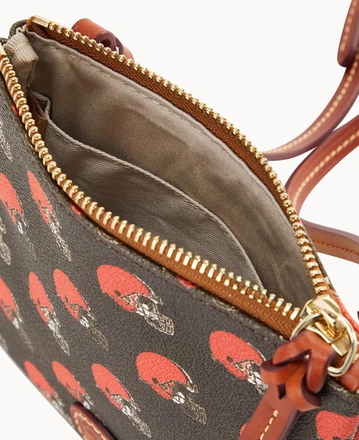 NFL Browns Small North South Top Zip Crossbody Browns Woman Dooney and Bourke Crossbodies