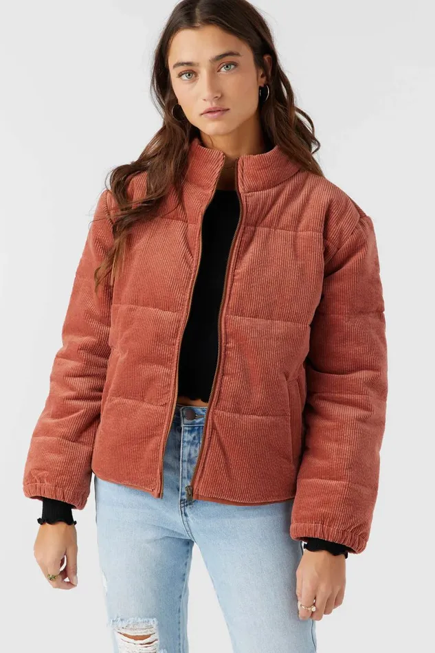 NOVAH CORDUROY QUILTED ZIP JACKET Cedar Wood Women O039NEILL Clothing