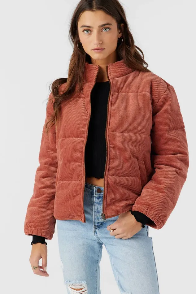 NOVAH CORDUROY QUILTED ZIP JACKET Cedar Wood Women O039NEILL Clothing