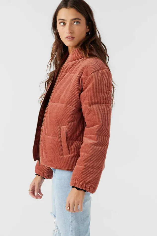 NOVAH CORDUROY QUILTED ZIP JACKET Cedar Wood Women O039NEILL Clothing