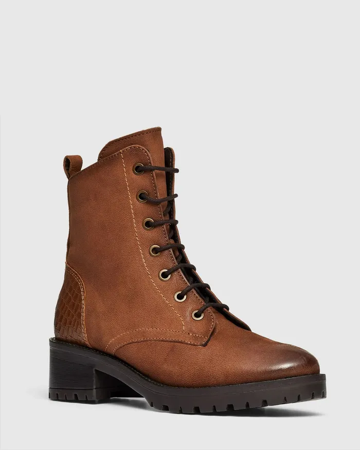 NOVO Shoes TIMBERLAKE TAN Women Lace Up Boots