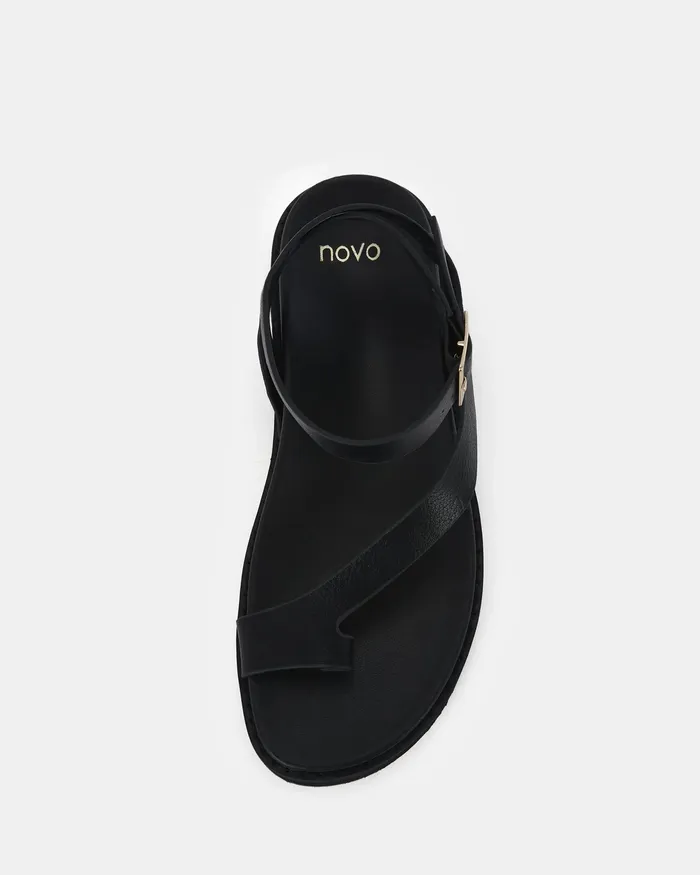 NOVO Shoes TITON BLACK Strappy Sandals Women Flat Sandals