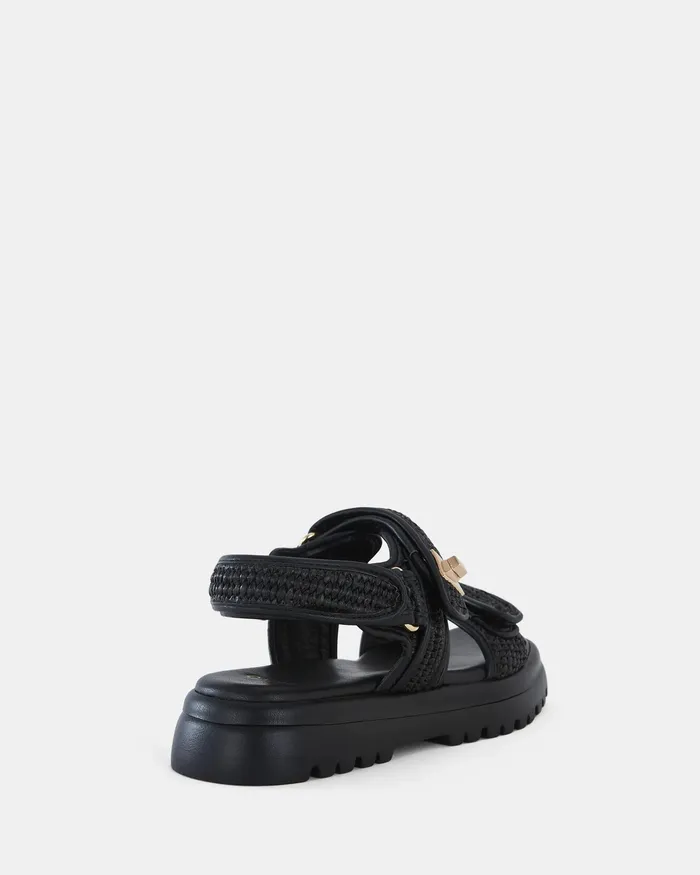 NOVO Shoes TOBIAS BLACK RAFFIA Strappy Sandals Women Flat Sandals