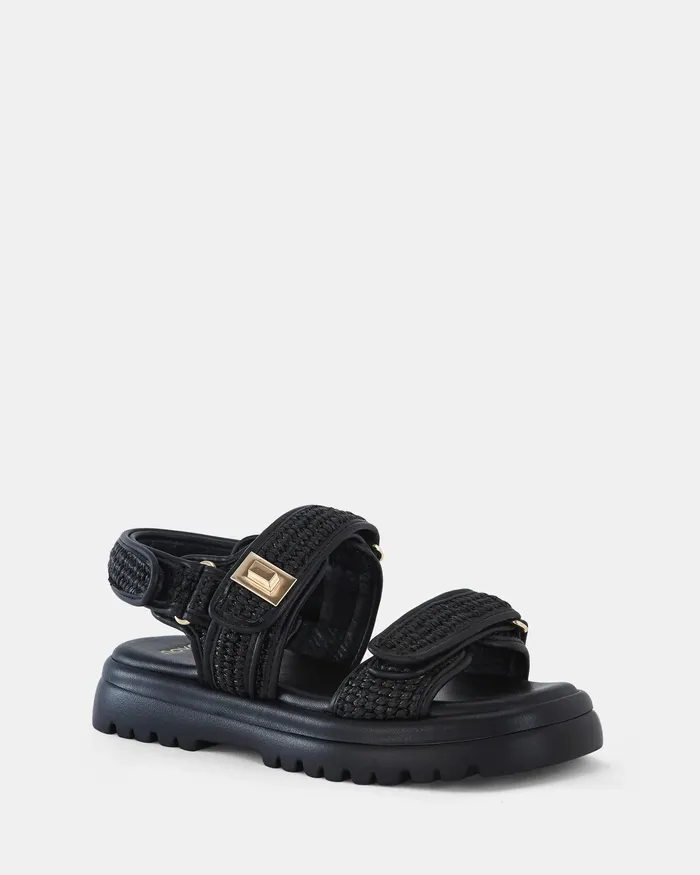 NOVO Shoes TOBIAS BLACK RAFFIA Strappy Sandals Women Flat Sandals