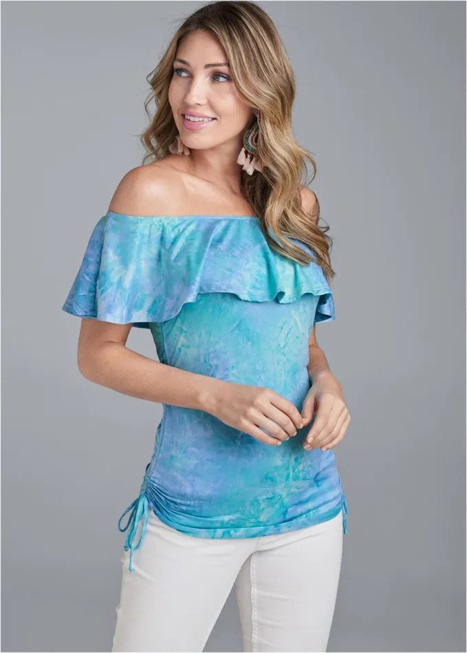 OffShoulder Tie Dye Top Blue Multi Women VENUS Casual Tops