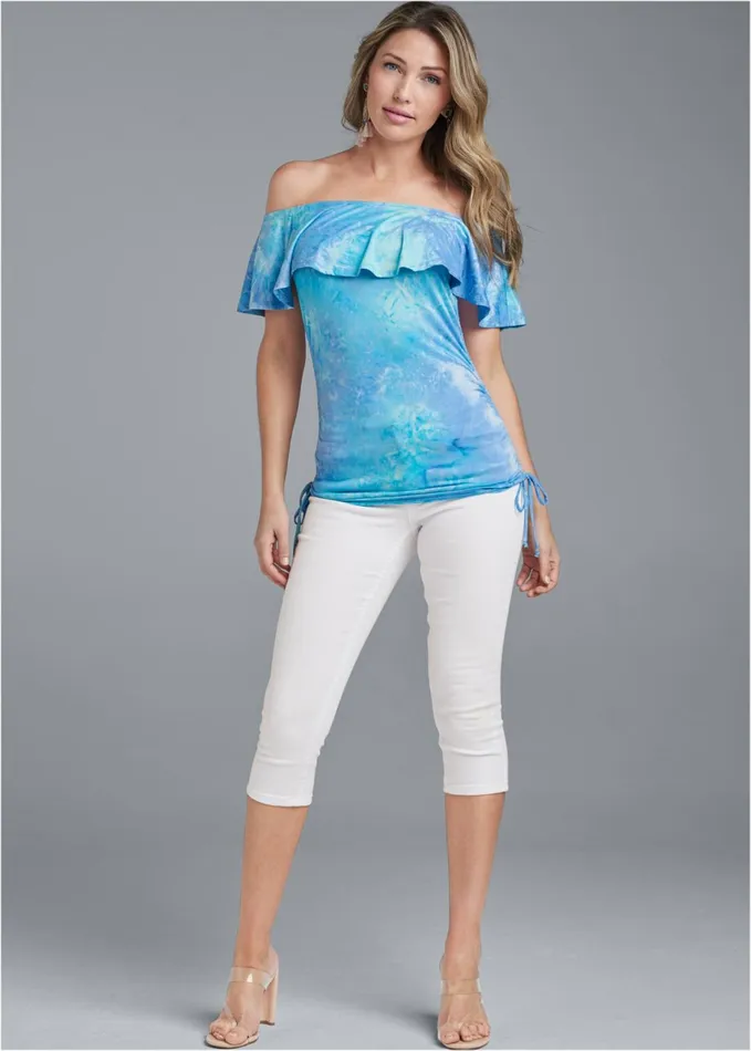 OffShoulder Tie Dye Top Blue Multi Women VENUS Casual Tops