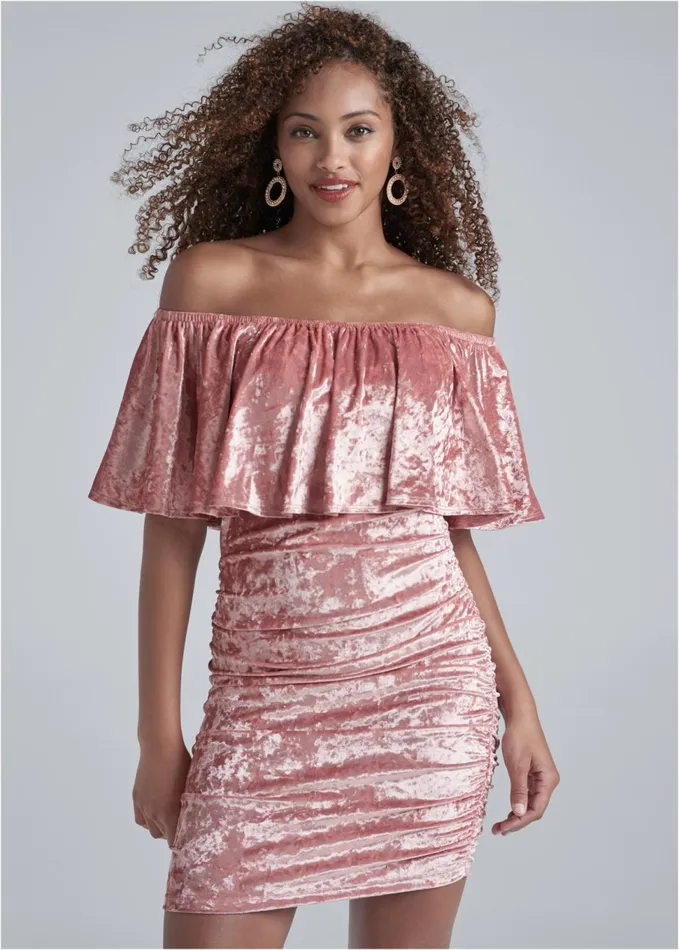 OffShoulder Velvet Dress Blush Women VENUS Party Dresses