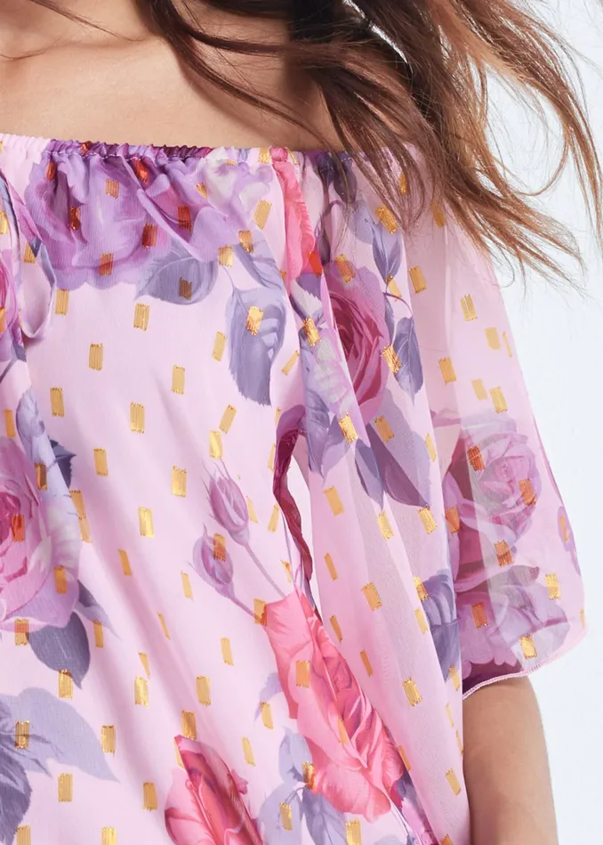 OffTheShoulder Floral Top Light Pink Multi Women VENUS Night Out Tops