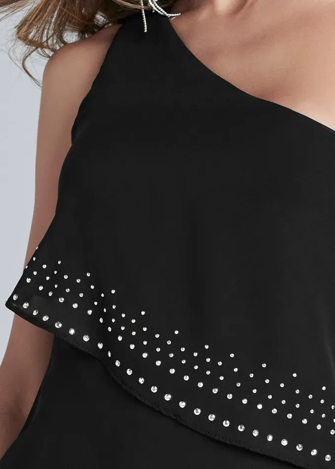 OneShoulder Embellished Dress Black Women VENUS Party Dresses