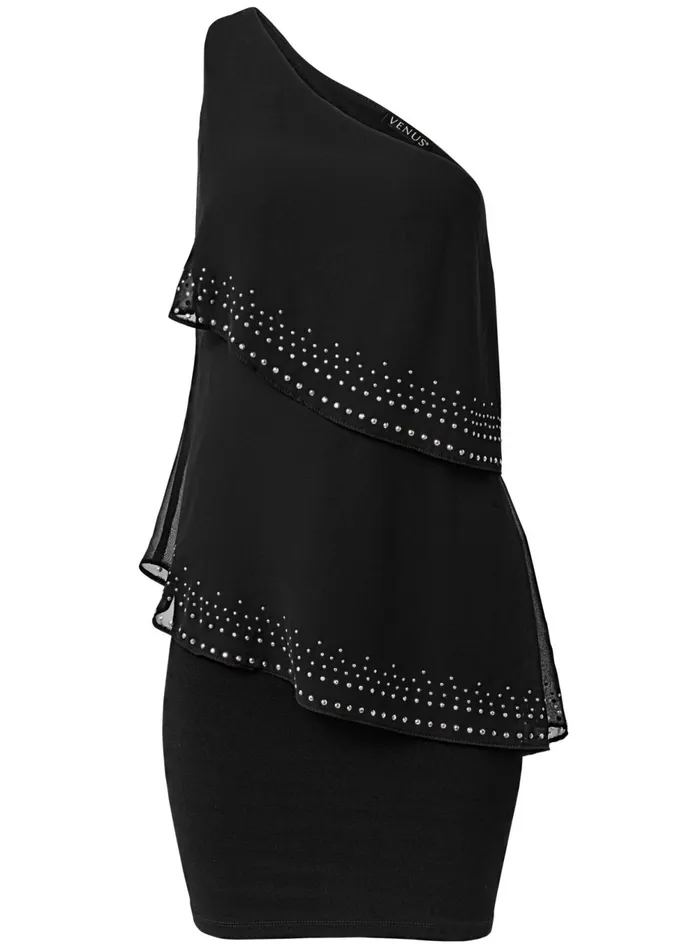 OneShoulder Embellished Dress Black Women VENUS Party Dresses